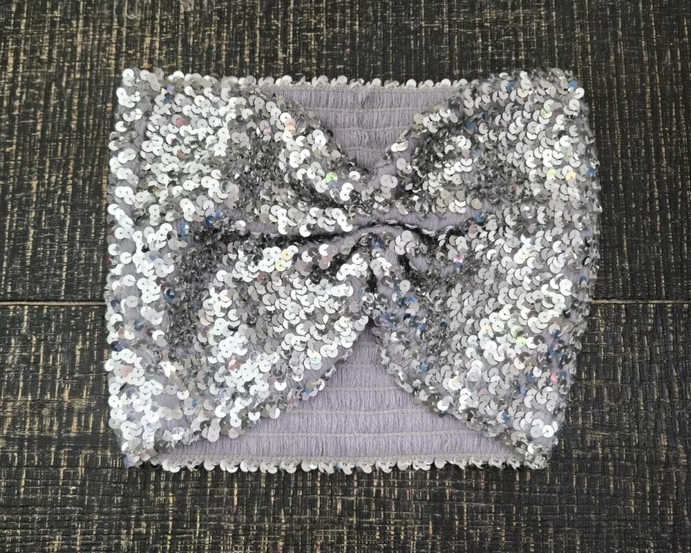 One Sz Stretch Silver Sequin Smocked Cinched Bandeau Vintage Top Topettes A Brod